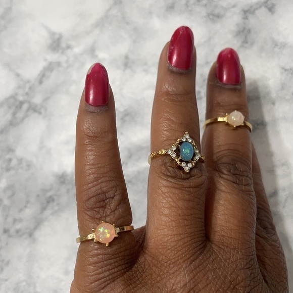 Opal Rhinestone Multicolored Pastel Stackable Rings - Picture 9 of 9